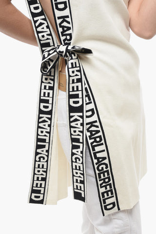Knitted Crew-neck Tunic Dress with Logoed Belt