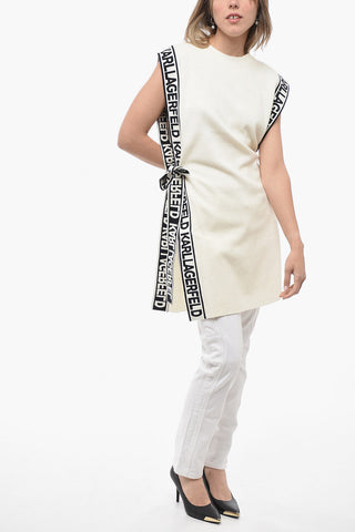 Knitted Crew-neck Tunic Dress with Logoed Belt