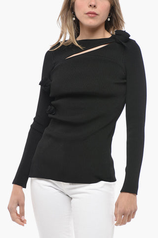 Ribbed Crew-neck Sweater with Cut-Out Detail
