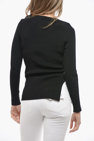 Ribbed Crew-neck Sweater with Cut-Out Detail