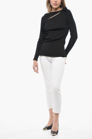 Ribbed Crew-neck Sweater with Cut-Out Detail