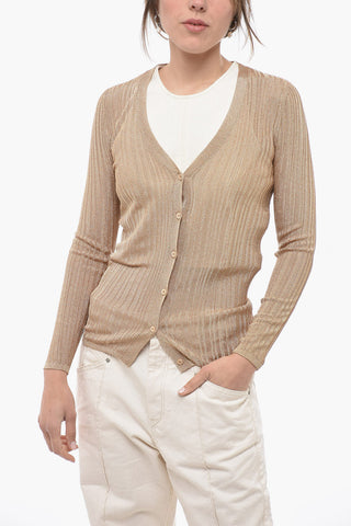 Cardigan in Misto Viscosa Lamè con Scollo a V