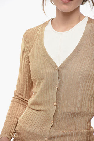 Cardigan in Misto Viscosa Lamè con Scollo a V