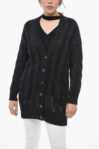 Cardigan Crochet in Misto Lino con Paillettes