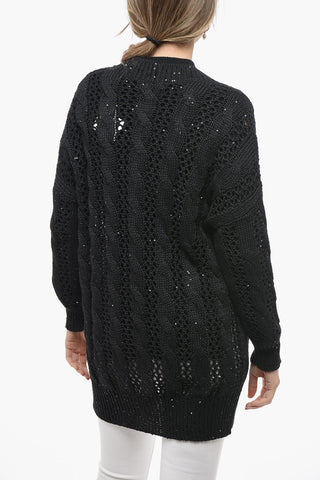 Cardigan Crochet in Misto Lino con Paillettes