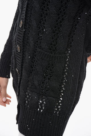 Cardigan Crochet in Misto Lino con Paillettes