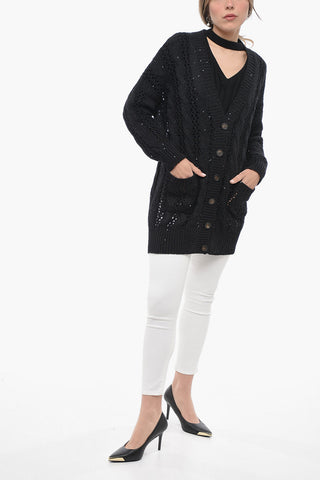 Cardigan Crochet in Misto Lino con Paillettes