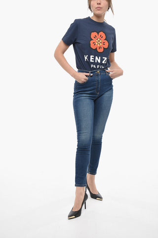 Jeans Slim Fit con Bottone Dorato 13cm