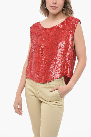 Sequined Tank Top with Deep Neckline