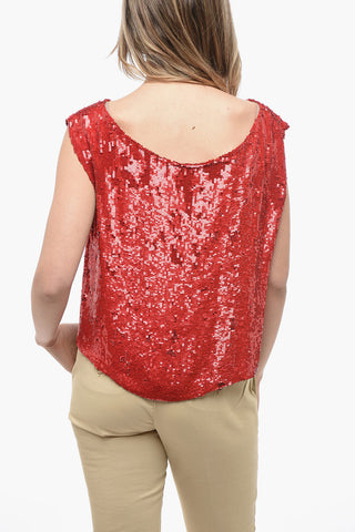 Sequined Tank Top with Deep Neckline