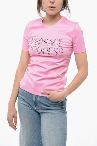 Cottton VERSACE GODDES T-Shirt with Studs
