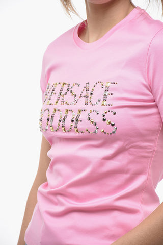Cottton VERSACE GODDES T-Shirt with Studs