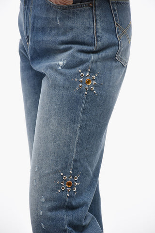Jeans Tappared Fit GLORY Con Borchie e Gioielli 16cm