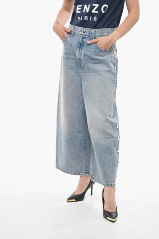 Jeans a Gamba Larga con Borchie Laterali 30cm