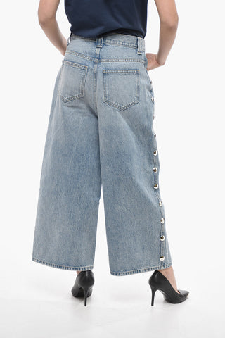 Jeans a Gamba Larga con Borchie Laterali 30cm