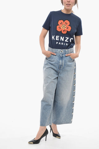 Jeans a Gamba Larga con Borchie Laterali 30cm