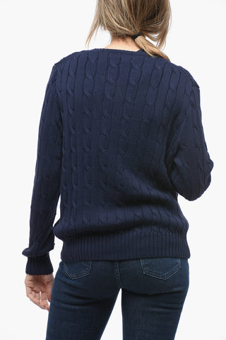 V-Neck Solid Color Cable Knit Sweater
