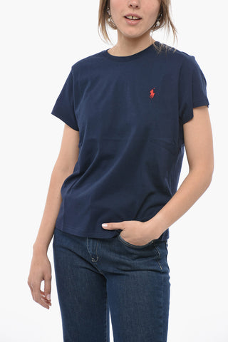 Solid Color Crew-neck T-Shirt with Contrasting Logo
