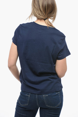 T-Shirt Girocollo in Tinta Unita con Logo a Contrasto