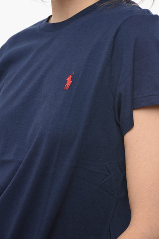 T-Shirt Girocollo in Tinta Unita con Logo a Contrasto