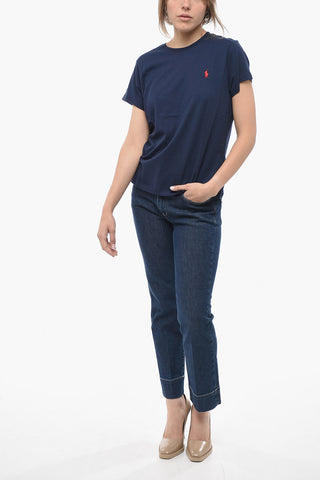 Solid Color Crew-neck T-Shirt with Contrasting Logo