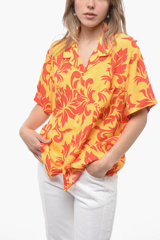 Short-Sleeve Shirt UNISEX with Floral Print and Chest Pocket