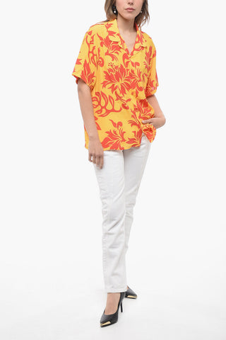 Short-Sleeve Shirt UNISEX with Floral Print and Chest Pocket