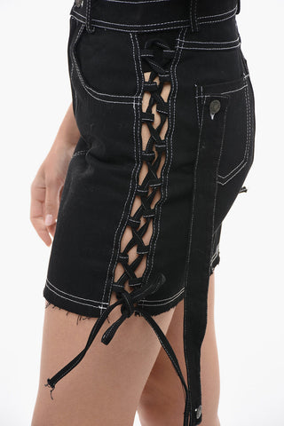 Twill Mini Skirt with Lace-Up Details