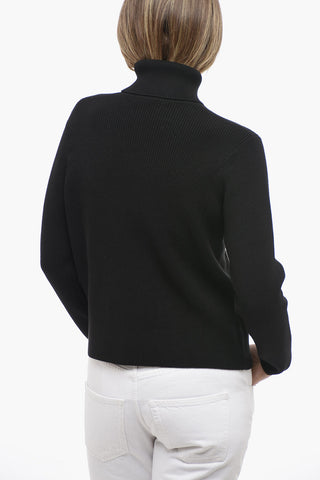 Ribbed Turtle-neck Sweater with Golden Details