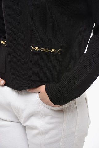 Ribbed Turtle-neck Sweater with Golden Details