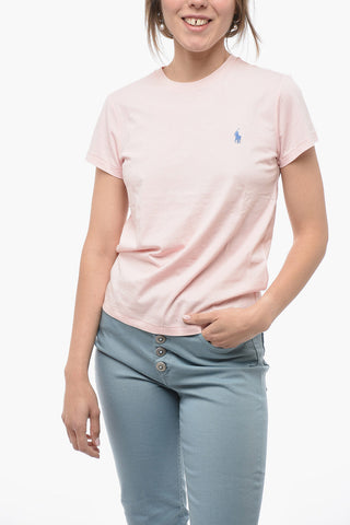 Solid Color Crew-neck T-Shirt with Embroidered Logo