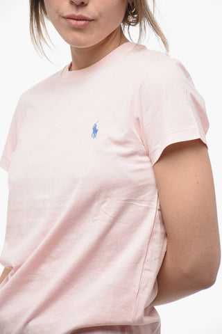 Solid Color Crew-neck T-Shirt with Embroidered Logo