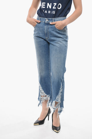Cropped Fit Denims with Distressed Bottom 24cm
