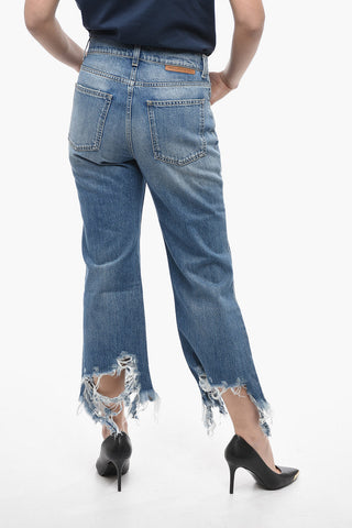 Cropped Fit Denims with Distressed Bottom 24cm