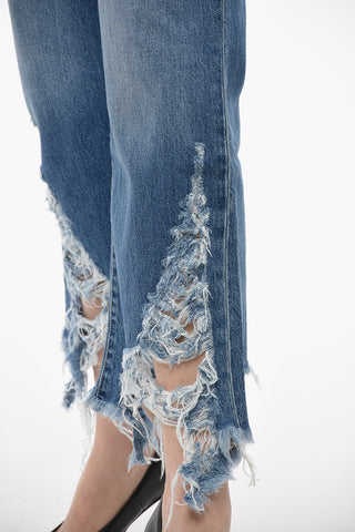 Cropped Fit Denims with Distressed Bottom 24cm