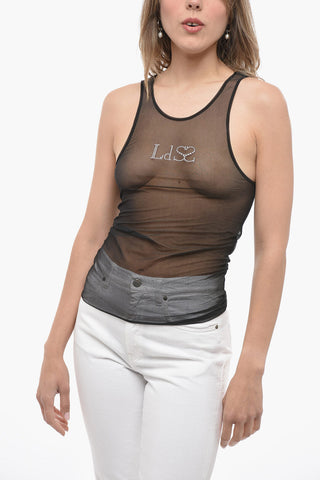 Sheer UNISEX Tank Top With Rhinestone Logo