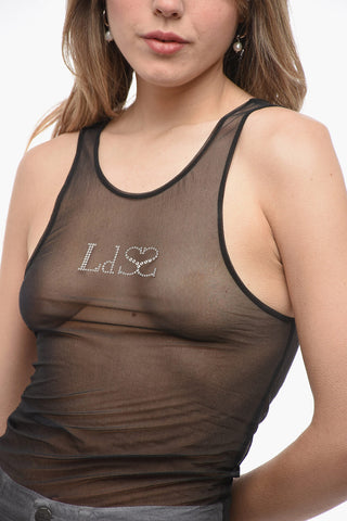 Sheer UNISEX Tank Top With Rhinestone Logo