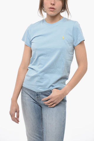 Solid Color Crew-neck T-Shirt with Embroidered Logo