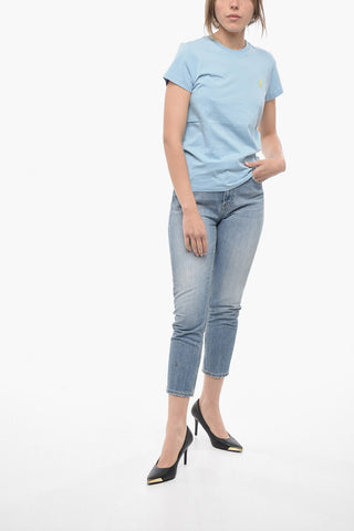Solid Color Crew-neck T-Shirt with Embroidered Logo
