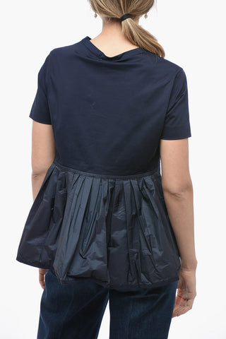 solid Color Crew-neck T-shirt with Balloon Hem