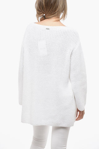 Crew Neck Pure Cotton Sweater with Side Splits