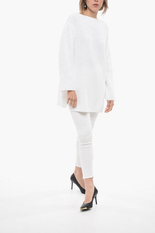 Crew Neck Pure Cotton Sweater with Side Splits