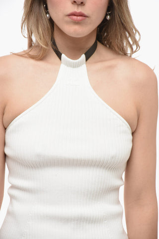 Stretch Fabric Ribbed Halterneck Dress