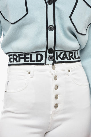 Cotton Blend Cropped Cardigan with Double Breast Pocket and Contrasting Details