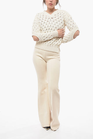 Perforated Cotton Blend Sweater with Cut-out Detail