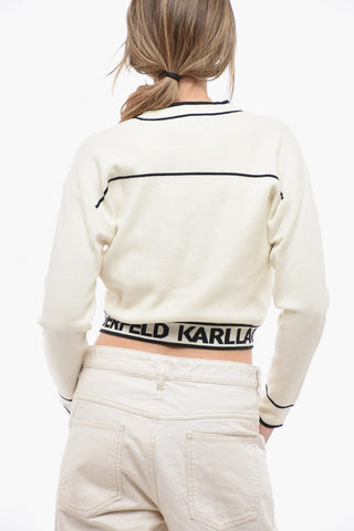 Cotton Blend Cropped Cardigan with Double Breast Pocket and Contrasting Details