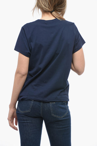 Solid Color Crew-neck T-Shirt with Contrasting Logo