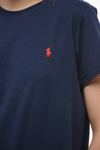 Solid Color Crew-neck T-Shirt with Contrasting Logo