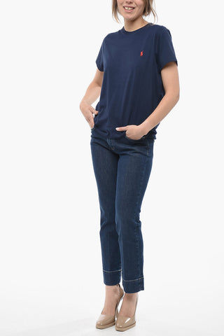 Solid Color Crew-neck T-Shirt with Contrasting Logo