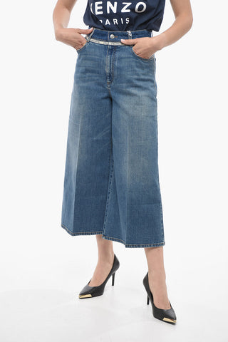 Cropped Fit Gaucho Denims with Logoed Detail 35cm